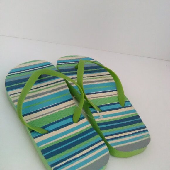 Juncture Kids/Boys Flip Flop Sandals Color Green Blue Stripe Size Large 2/3 NWOT - Picture 5 of 6